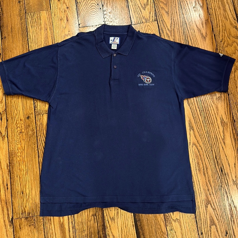 TITANS AFC CHAMPS SUPERBOWL XXXIV NAVY COTTON POLO WITH TITANS LOGO